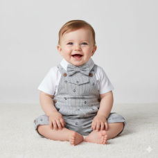 F08892NB: Baby Boys Dungaree & Bodysuit Shirt With Bow Tie Outfit (3-9 Months)